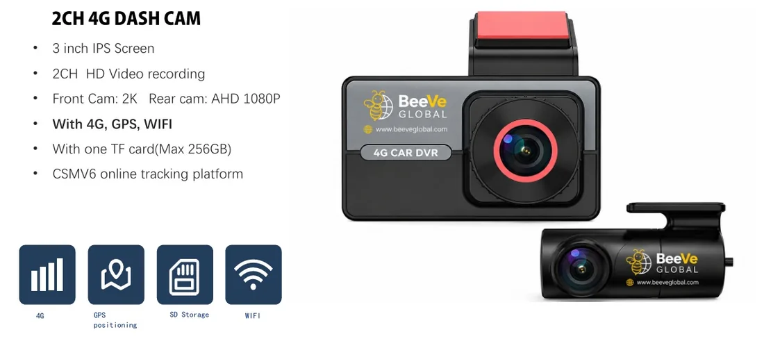 2 channel 4G dash cam